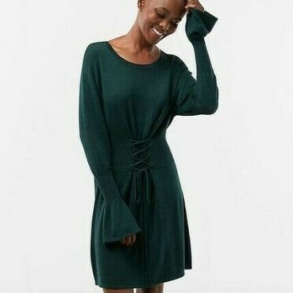 Green Sweater Dress Corset Waist 